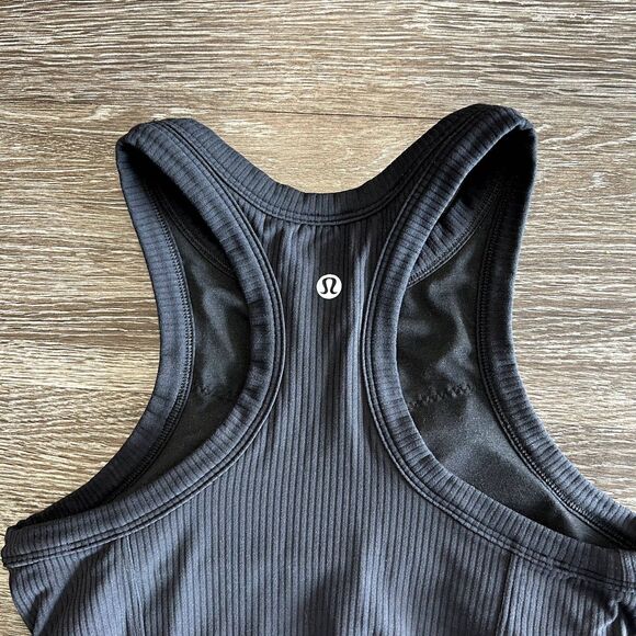 EUC Lululemon Ebb To Street Racerback Crop Tank Black Ribbed Size 4 Cropped - Picture 4 of 12
